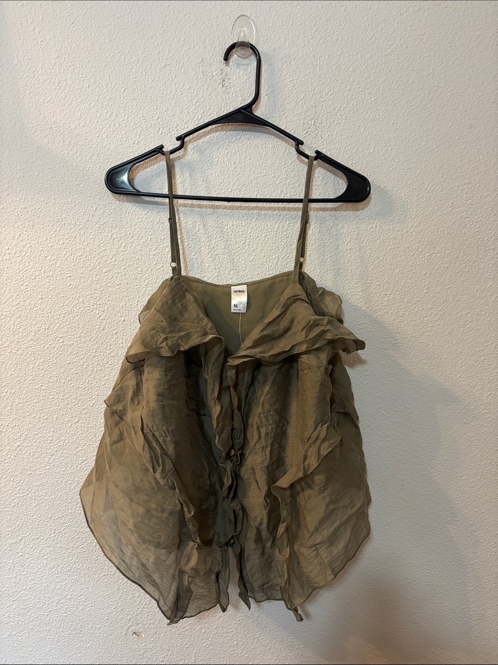 Anko Lightweight Olive Ruffled Spaghetti Strap Top